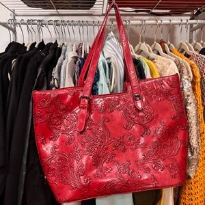 MEITRUE Red Leather Embossed Tote